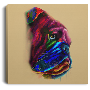 Hand Painted Bull Dog Square Canvas .75in Frame