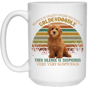 THE SILENCE IS GOLDEN GOLDENDOODLE 15 oz. White Mug