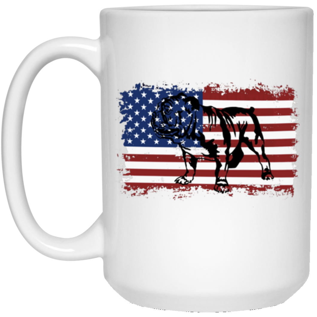 VINTAGE ENGLISH BULLDOG AMERICAN FLAG 15 oz. White Mug