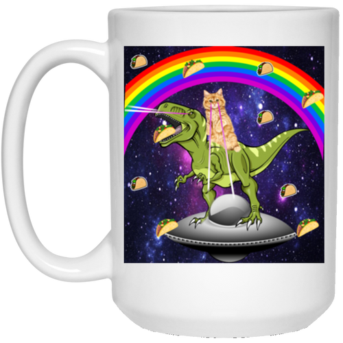 TACO KITY RIDING T-REX LASER EYE 15 oz. White Mug
