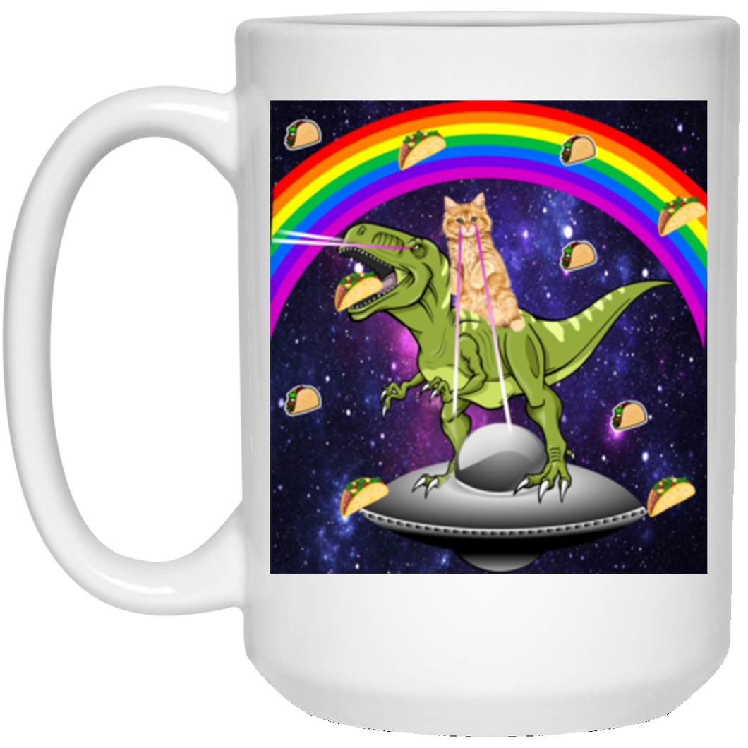 TACO KITY RIDING T-REX LASER EYE 15 oz. White Mug