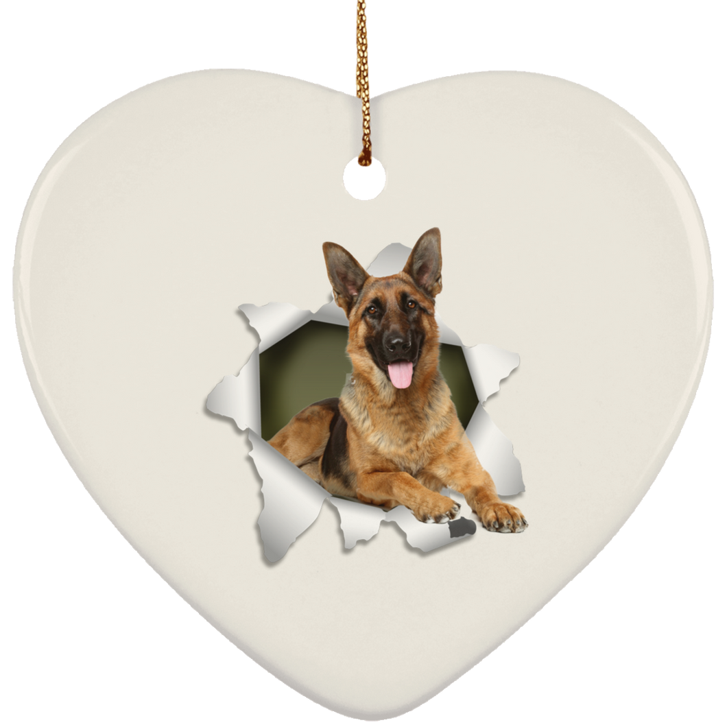 GERMAN SHEPARD 3D Ceramic Heart Ornament